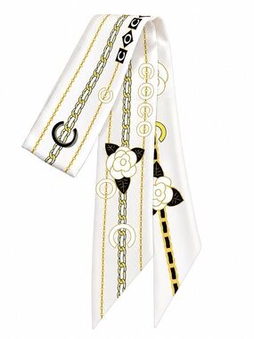 Designer Inspired Chain & Floral Skinny Scarf Twilly